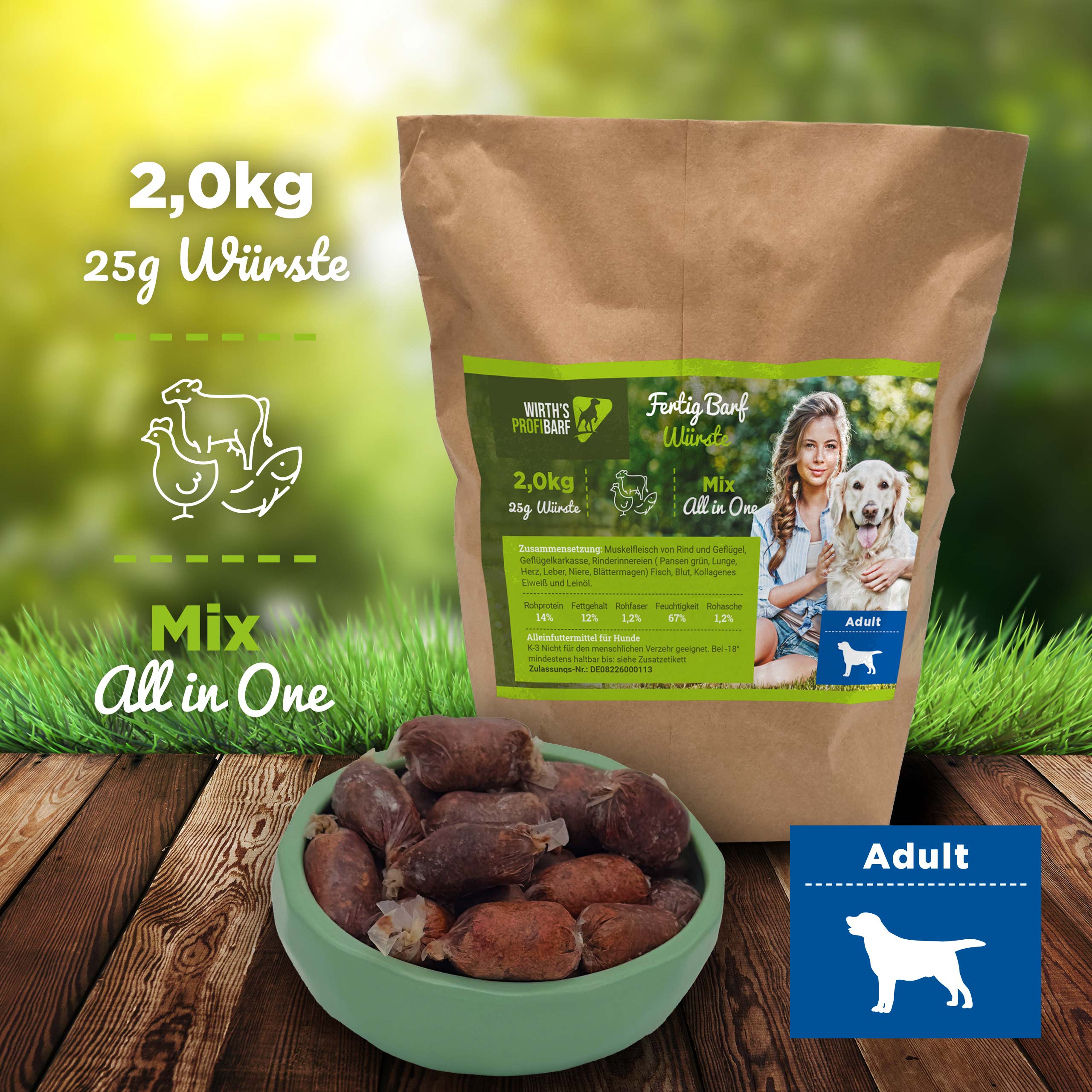 Fertig Barf Adult Men Mix Wrste - Wirth's Profi Barf